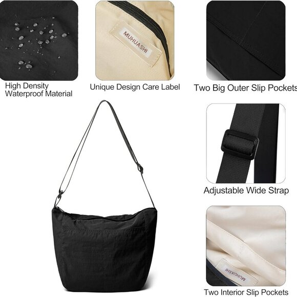 Multi-Pocket Lightweight Crossbody Bag - Waterproof Nylon for Daily Essentials - Picture 2 of 7